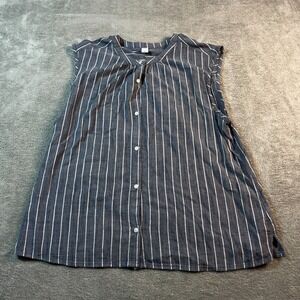 Old Navy Sleeveless Shirt Top Women's Large Navy Shirred Stripe Preppy Outdoorsy